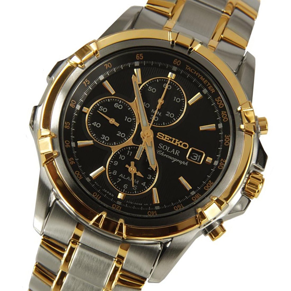 seiko solar chronograph two tone