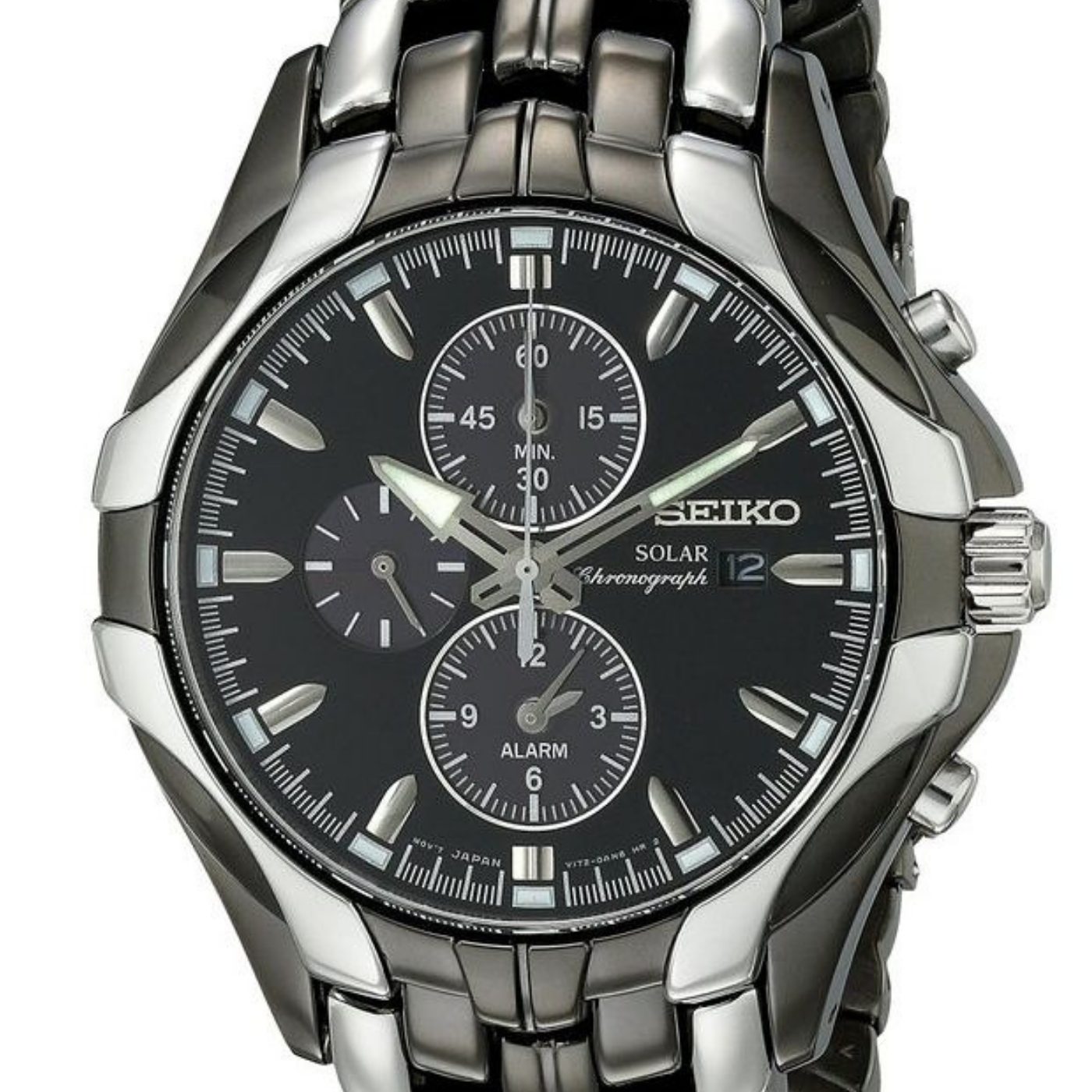seiko men's excelsior black ion finish solar chronograph watch